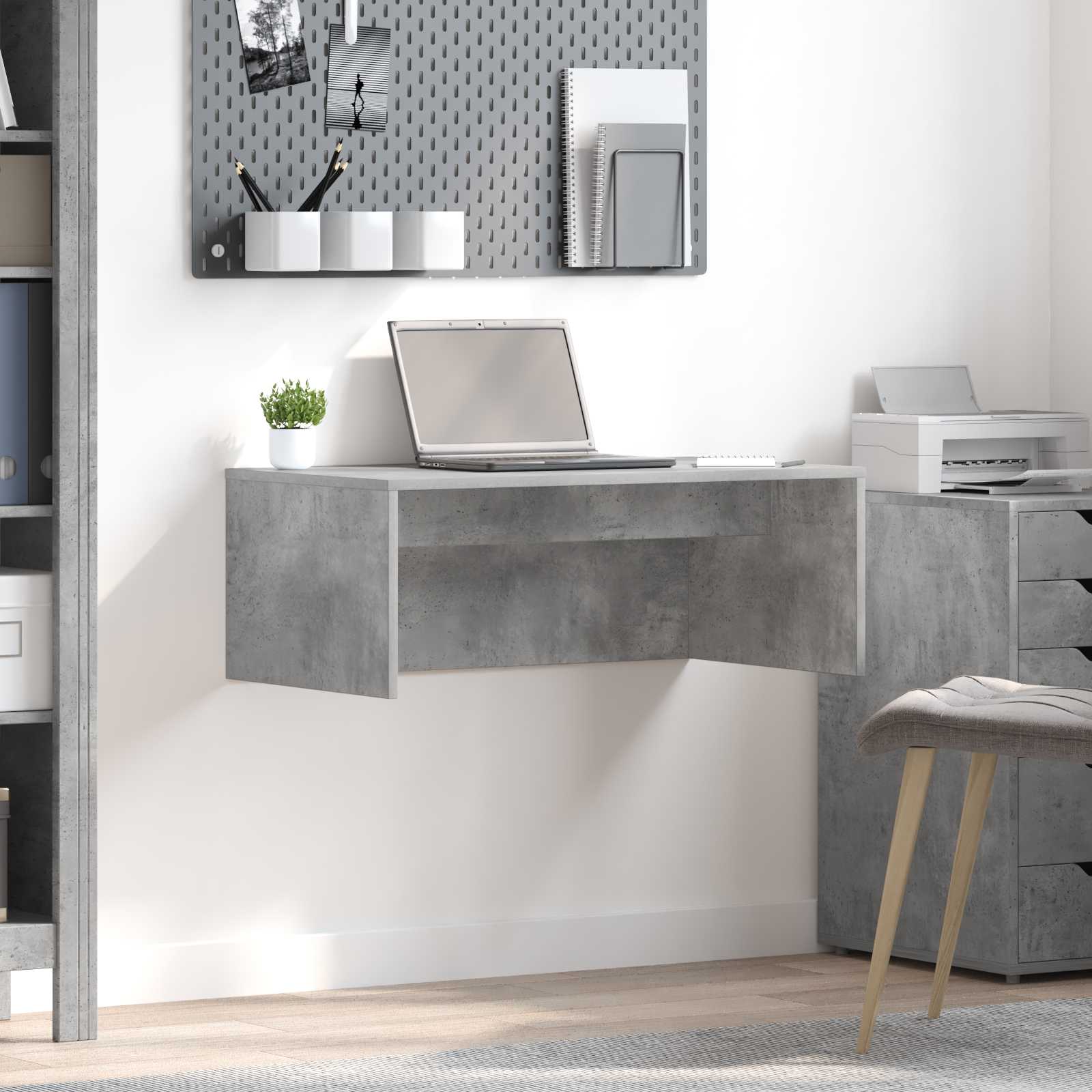 Wandbureau met opslag Beton Grijs 80 x 45 x 30 cm Bewerkt hout is nu te koop bij PeponiXL, paradijselijk wonen!