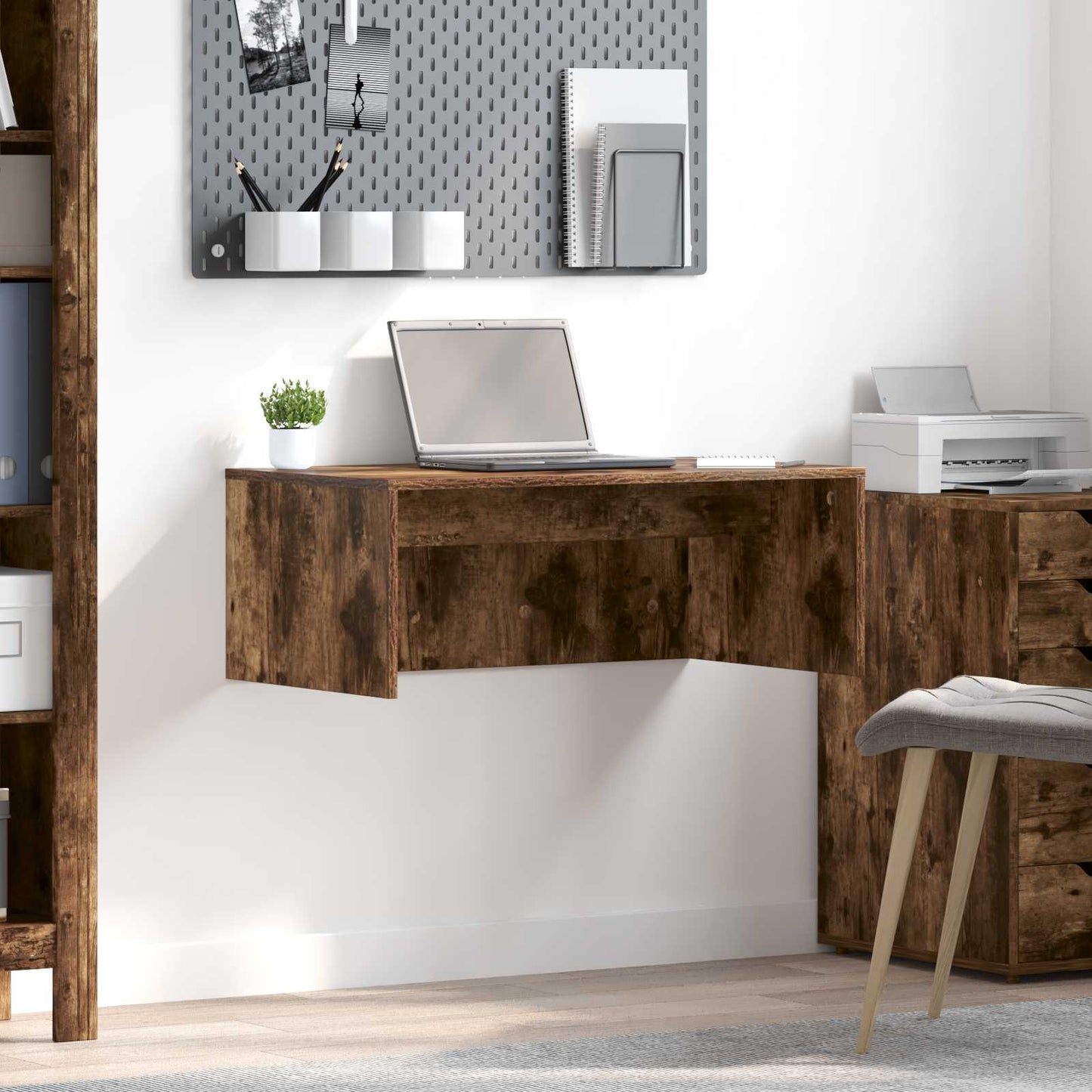 Wandbureau Gerookt eiken 80 x 45 x 30 cm Bewerkt hout is nu te koop bij PeponiXL, paradijselijk wonen!