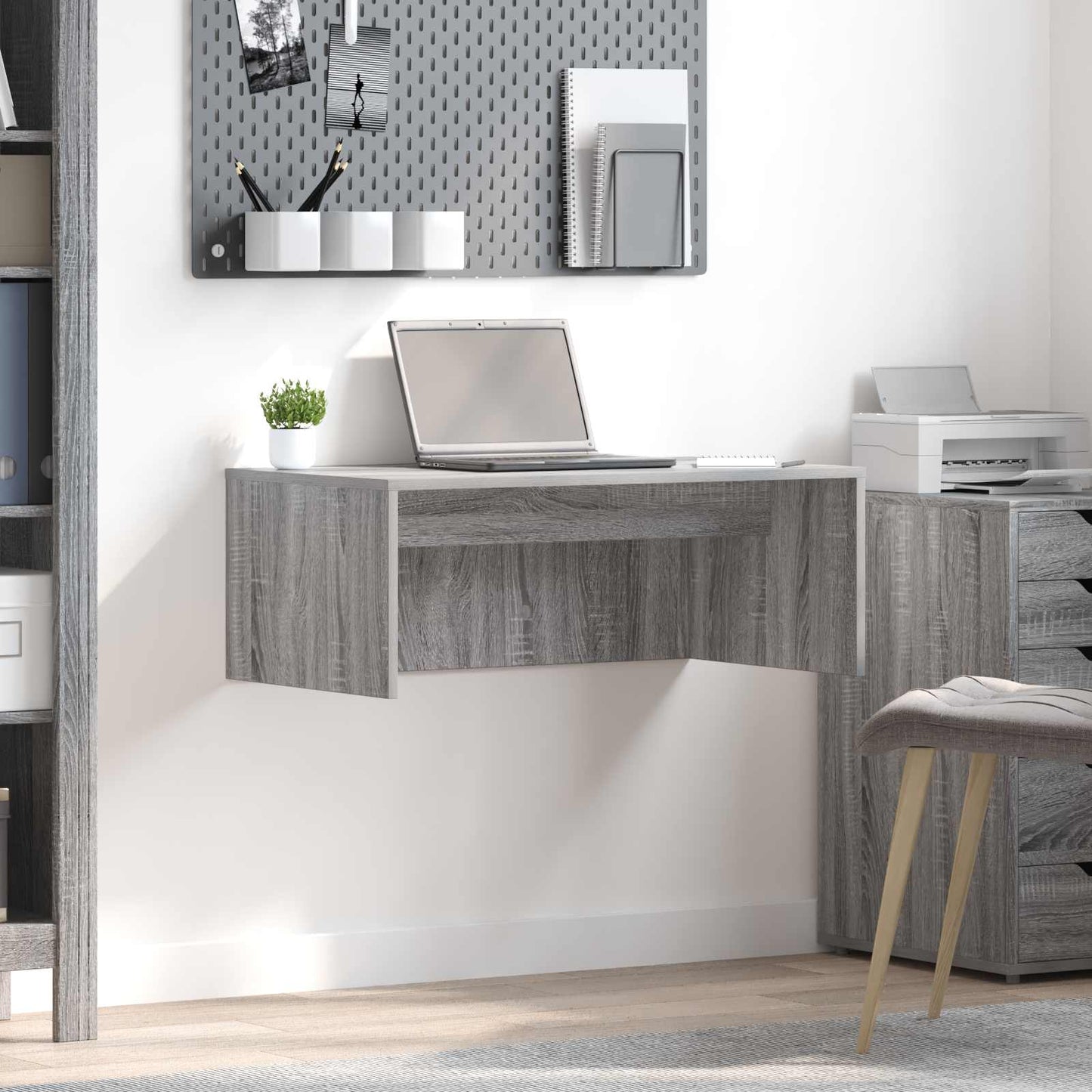 Wandbureau met opslag Grijs Sonoma 80 x 45 x 30 cm Bewerkt hout is nu te koop bij PeponiXL, paradijselijk wonen!