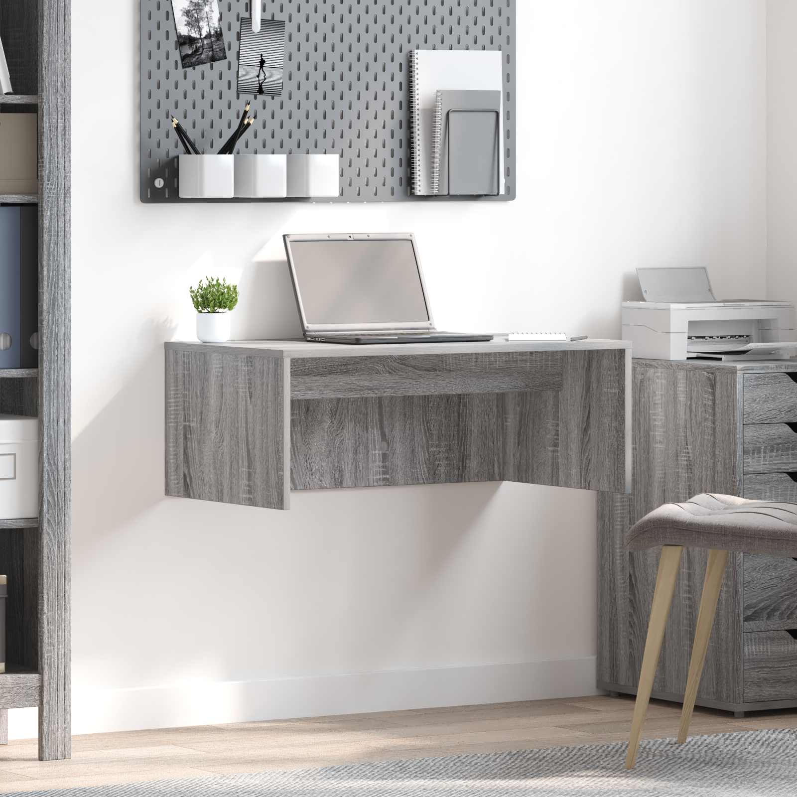 Wandbureau met opslag Grijs Sonoma 80 x 45 x 30 cm Bewerkt hout is nu te koop bij PeponiXL, paradijselijk wonen!