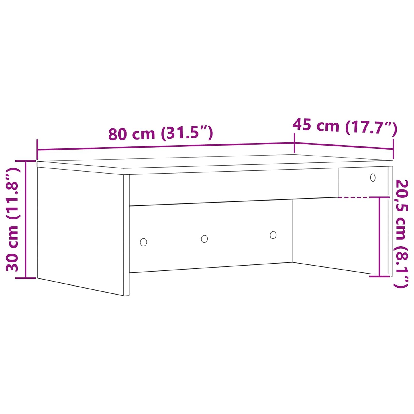 Wandbureau met opslag Grijs Sonoma 80 x 45 x 30 cm Bewerkt hout is nu te koop bij PeponiXL, paradijselijk wonen!