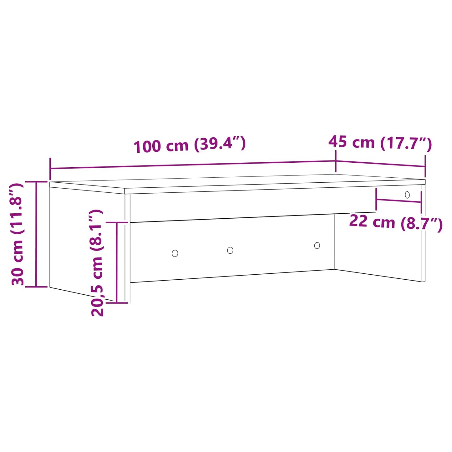 Wandbureau met opslag Zwart Eiken 100 x 45 x 30 cm Bewerkt hout is nu te koop bij PeponiXL, paradijselijk wonen!