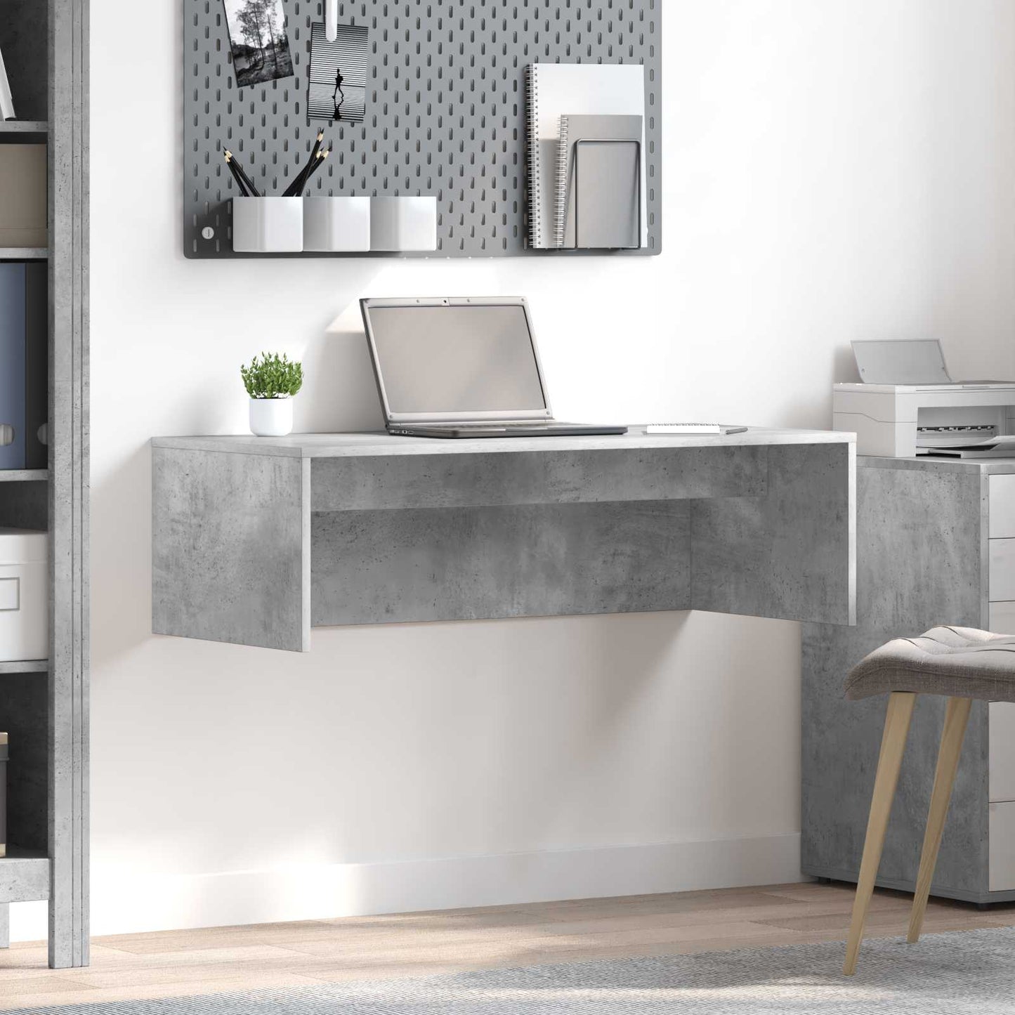 Wandbureau met opslag Beton Grijs 100 x 45 x 30 cm Bewerkt hout is nu te koop bij PeponiXL, paradijselijk wonen!