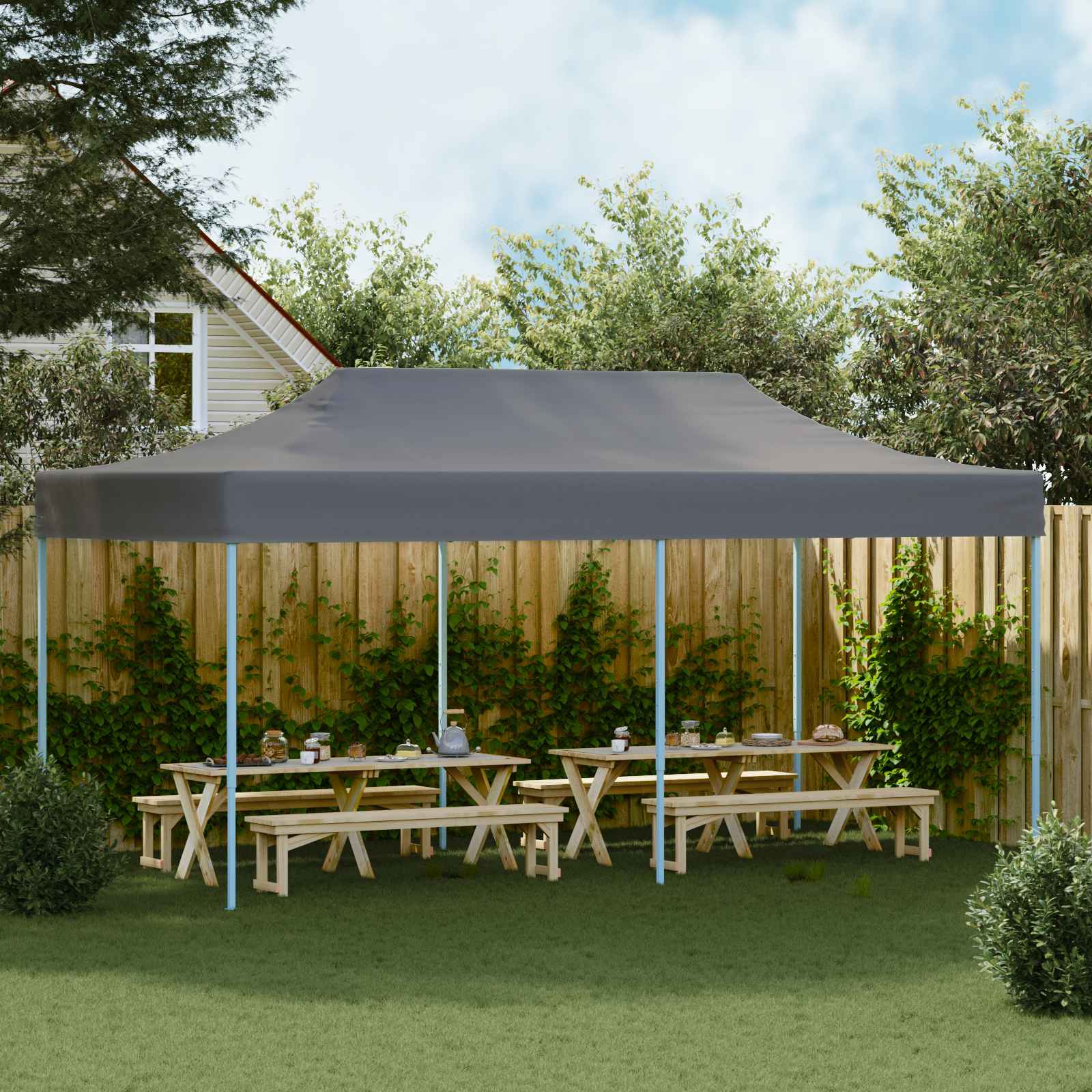 Partytent Antraciet 291 x 580 x 315 cm Oxford Stof is nu te koop bij PeponiXL, paradijselijk wonen!