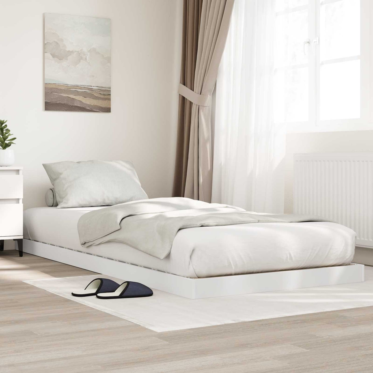 Vloer bedframe Wit 75 x 190 cm Bewerkt hout is nu te koop bij PeponiXL, paradijselijk wonen!