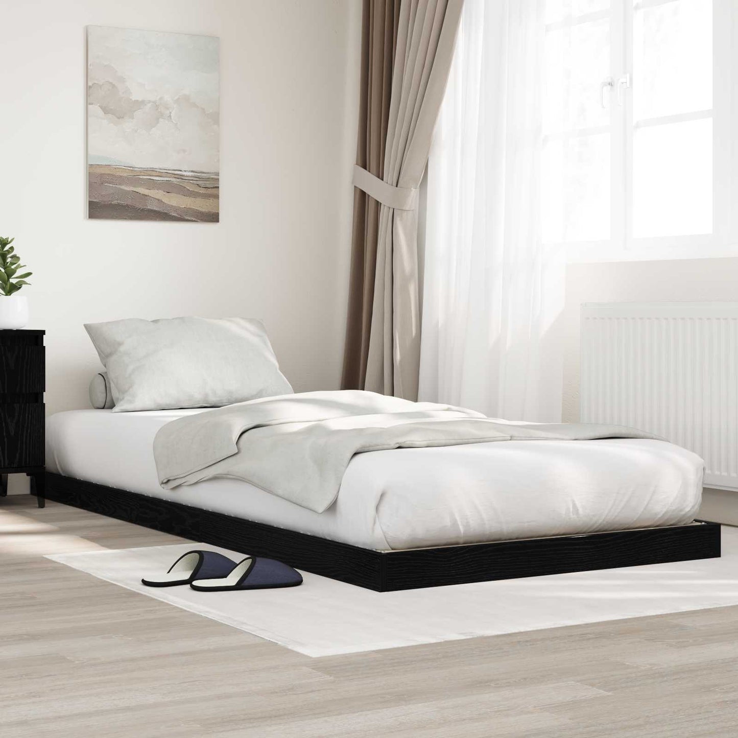 Vloer bedframe Zwart Eiken 75 x 190 cm Bewerkt hout is nu te koop bij PeponiXL, paradijselijk wonen!