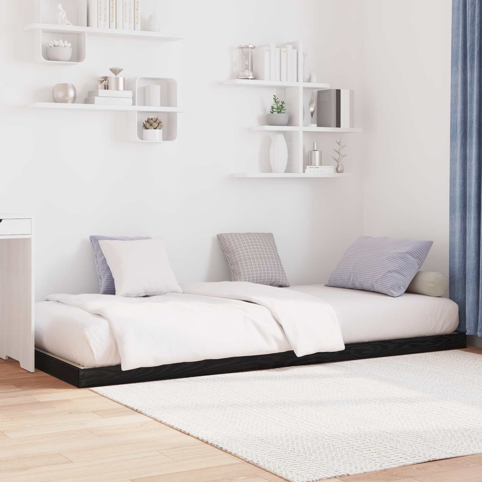 Vloer bedframe Zwart Eiken 75 x 190 cm Bewerkt hout is nu te koop bij PeponiXL, paradijselijk wonen!