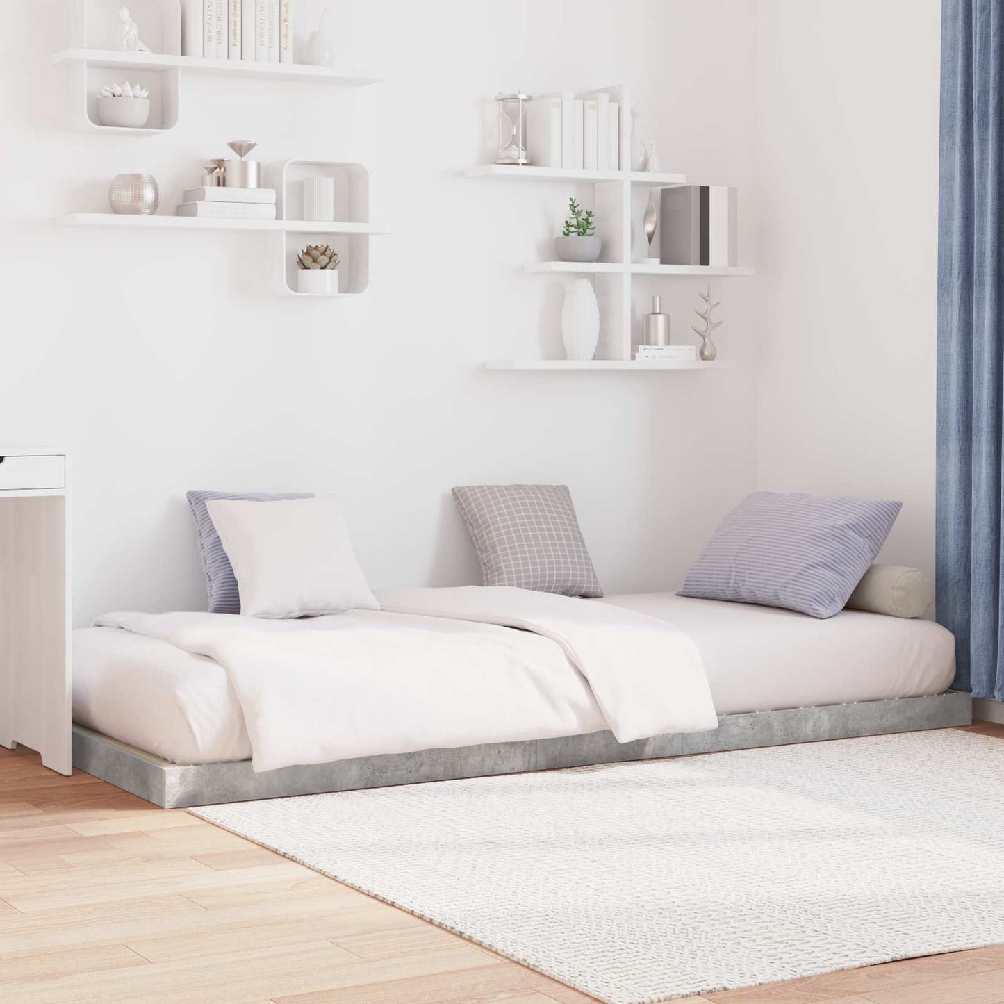 Vloer bedframe Beton Grijs 75 x 190 cm Bewerkt hout is nu te koop bij PeponiXL, paradijselijk wonen!
