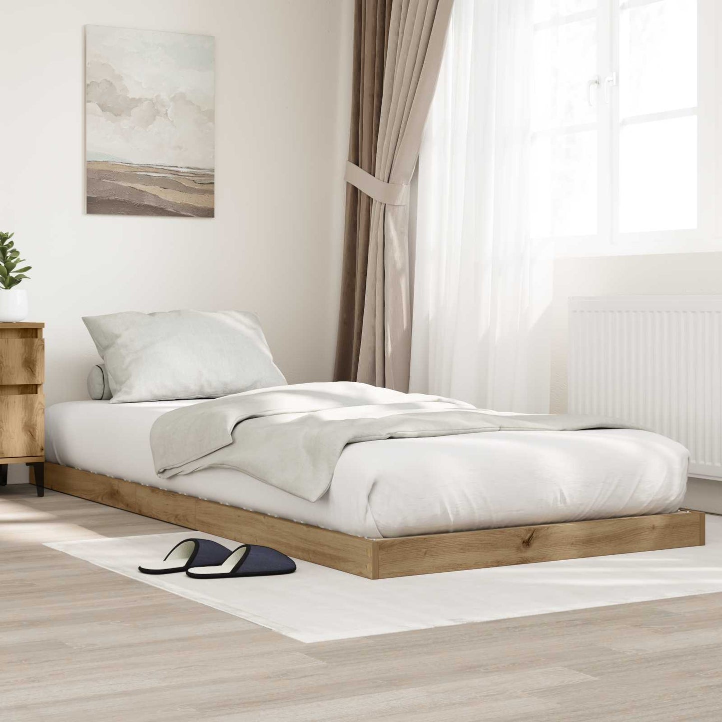 Vloer bedframe Artisan Eiken 75 x 190 cm Bewerkt hout is nu te koop bij PeponiXL, paradijselijk wonen!