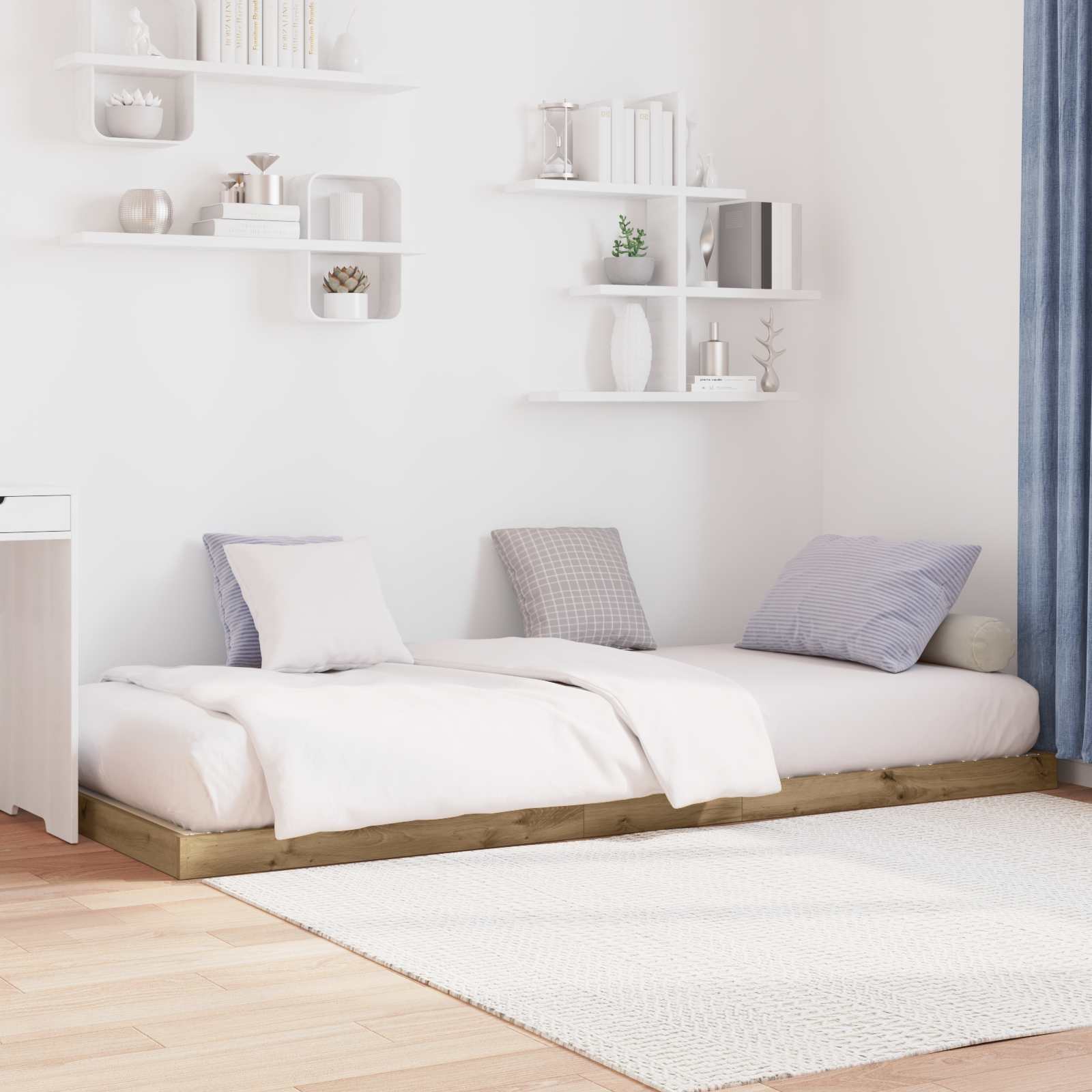 Vloer bedframe Artisan Eiken 75 x 190 cm Bewerkt hout is nu te koop bij PeponiXL, paradijselijk wonen!