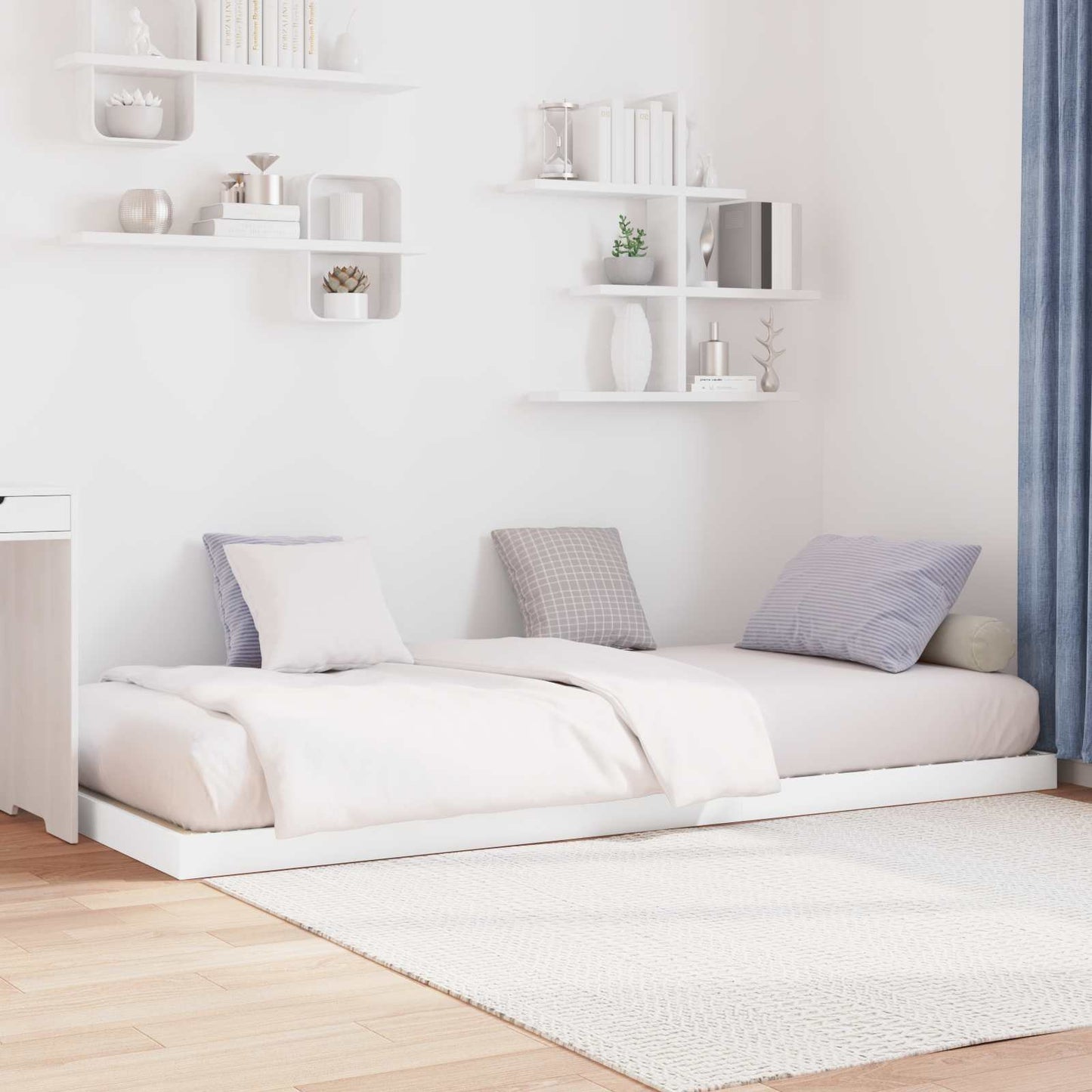 Vloer bedframe Wit 90 x 190 cm Bewerkt hout