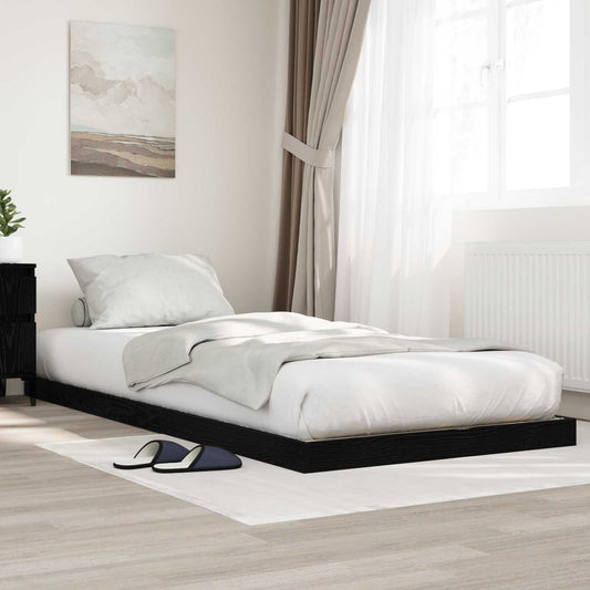 Vloer bedframe Zwart Eiken 90 x 190 cm Bewerkt hout is nu te koop bij PeponiXL, paradijselijk wonen!