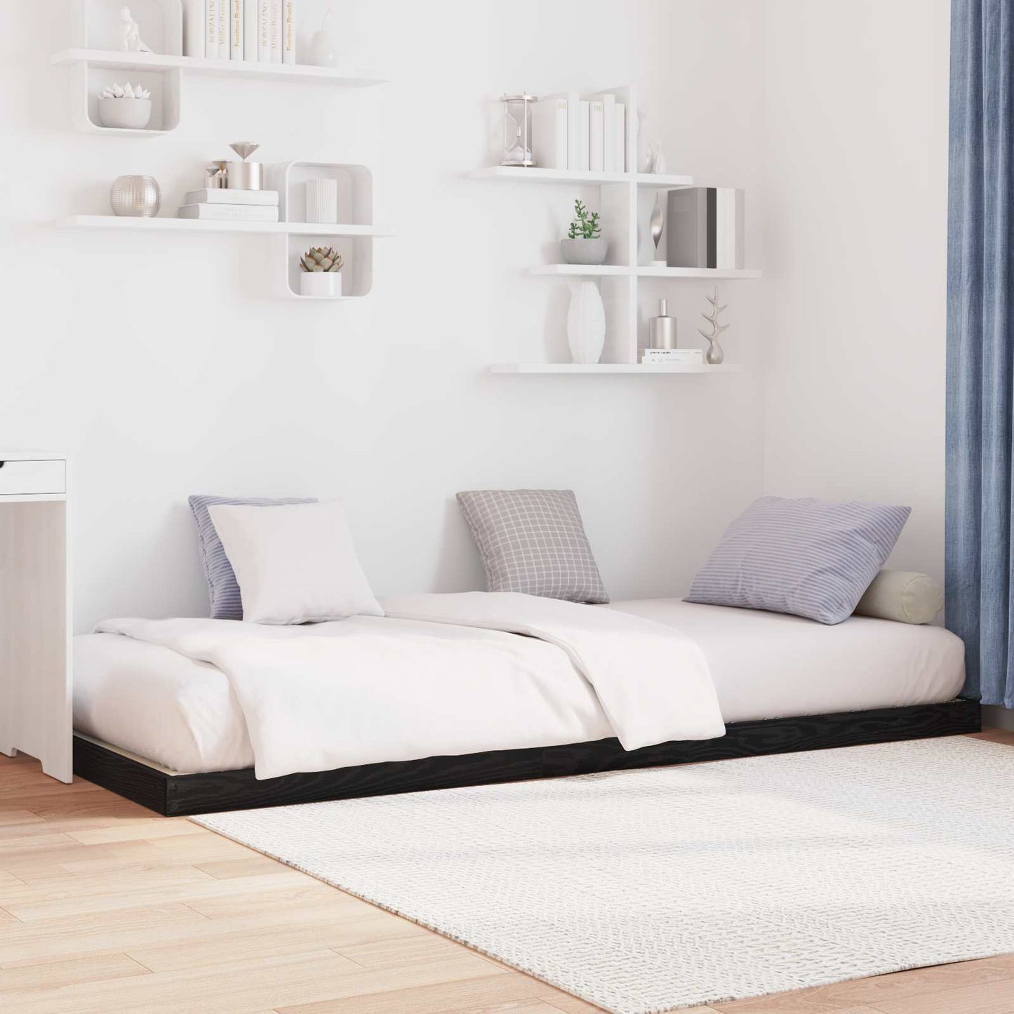 Vloer bedframe Zwart Eiken 90 x 190 cm Bewerkt hout