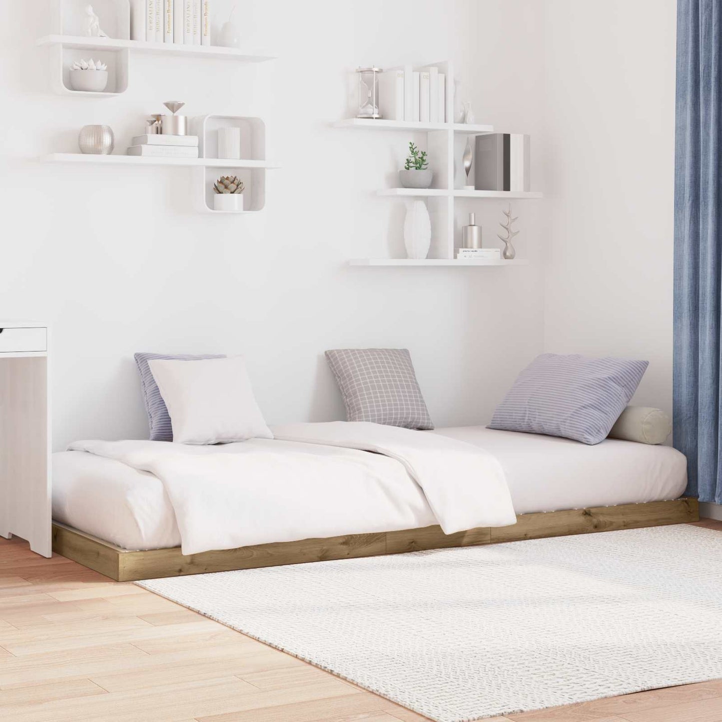 Vloer bedframe Artisan Eiken 90 x 190 cm Bewerkt hout