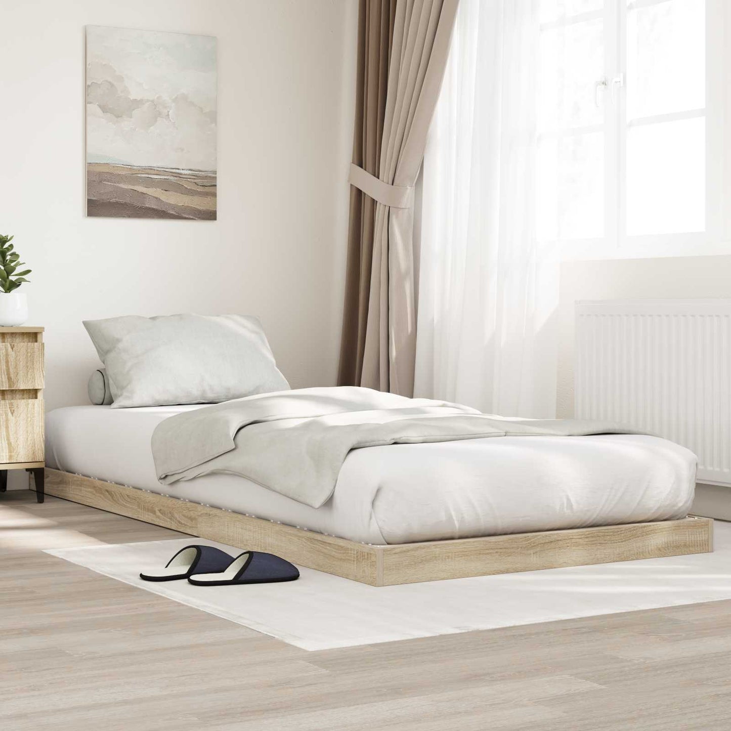 Vloer bedframe Sonoma 80 x 200 cm Bewerkt hout is nu te koop bij PeponiXL, paradijselijk wonen!