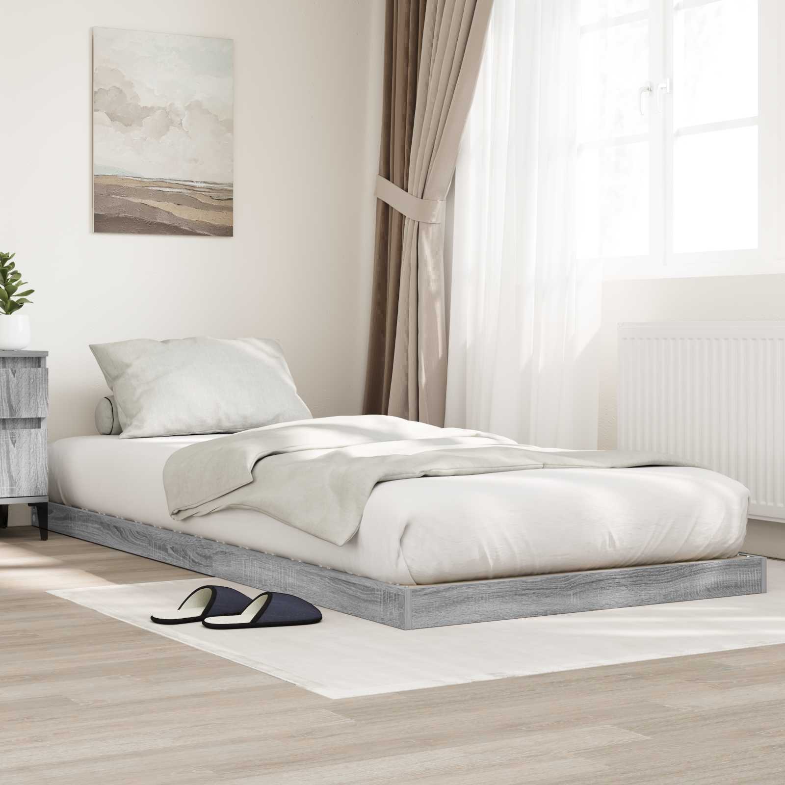 Vloer bedframe Grijs Sonoma 80 x 200 cm Bewerkt hout is nu te koop bij PeponiXL, paradijselijk wonen!