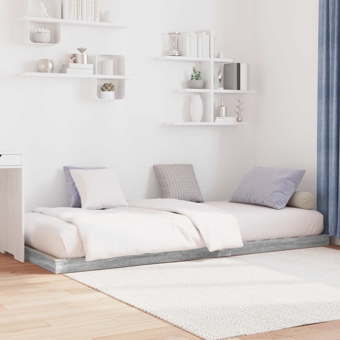 Vloer bedframe Grijs Sonoma 80 x 200 cm Bewerkt hout is nu te koop bij PeponiXL, paradijselijk wonen!