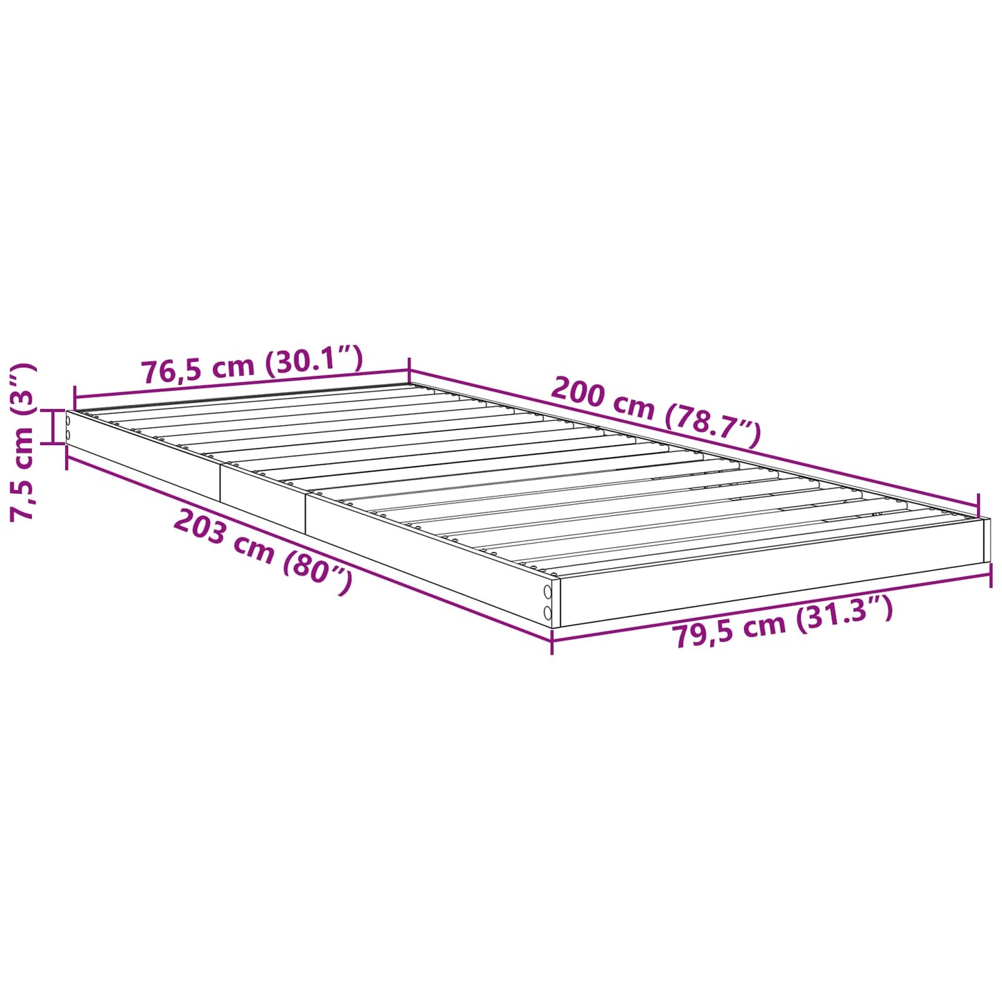 Vloer bedframe Grijs Sonoma 80 x 200 cm Bewerkt hout is nu te koop bij PeponiXL, paradijselijk wonen!
