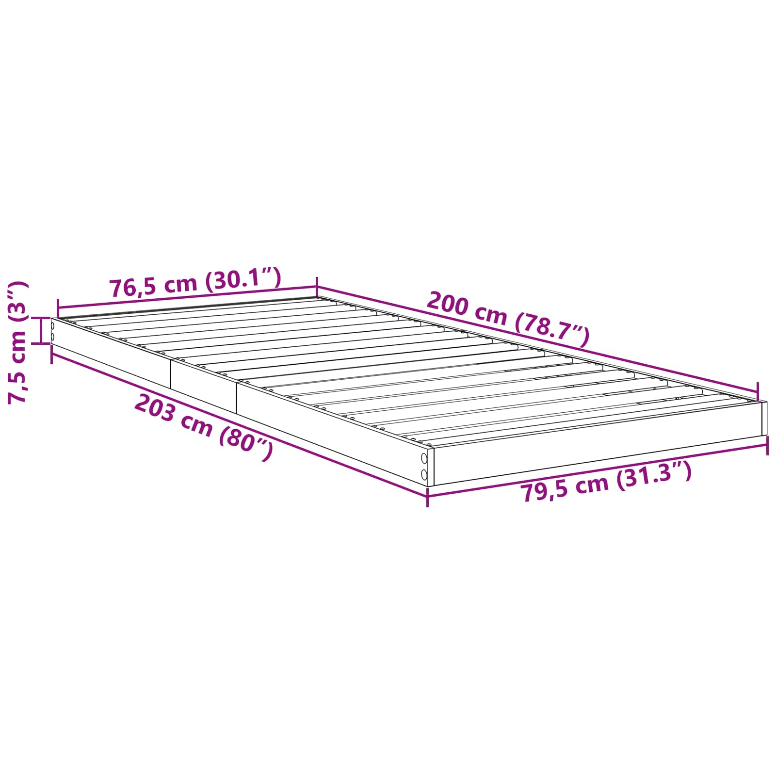 Vloer bedframe Grijs Sonoma 80 x 200 cm Bewerkt hout is nu te koop bij PeponiXL, paradijselijk wonen!
