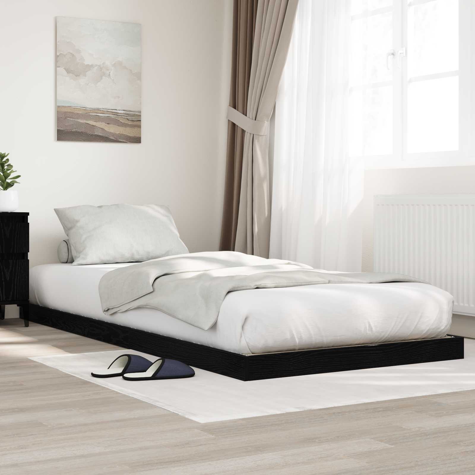 Vloer bedframe Zwart Eiken 90 x 200 cm Bewerkt hout is nu te koop bij PeponiXL, paradijselijk wonen!