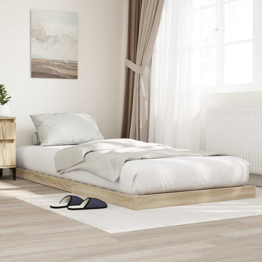 Vloer bedframe Sonoma Eiken 90 x 200 cm Bewerkt hout is nu te koop bij PeponiXL, paradijselijk wonen!