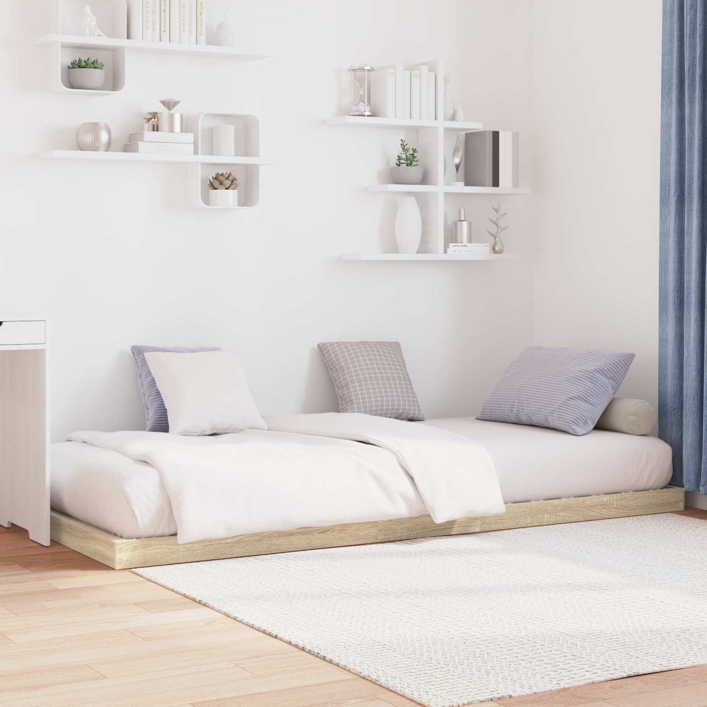 Vloer bedframe Sonoma Eiken 90 x 200 cm Bewerkt hout is nu te koop bij PeponiXL, paradijselijk wonen!