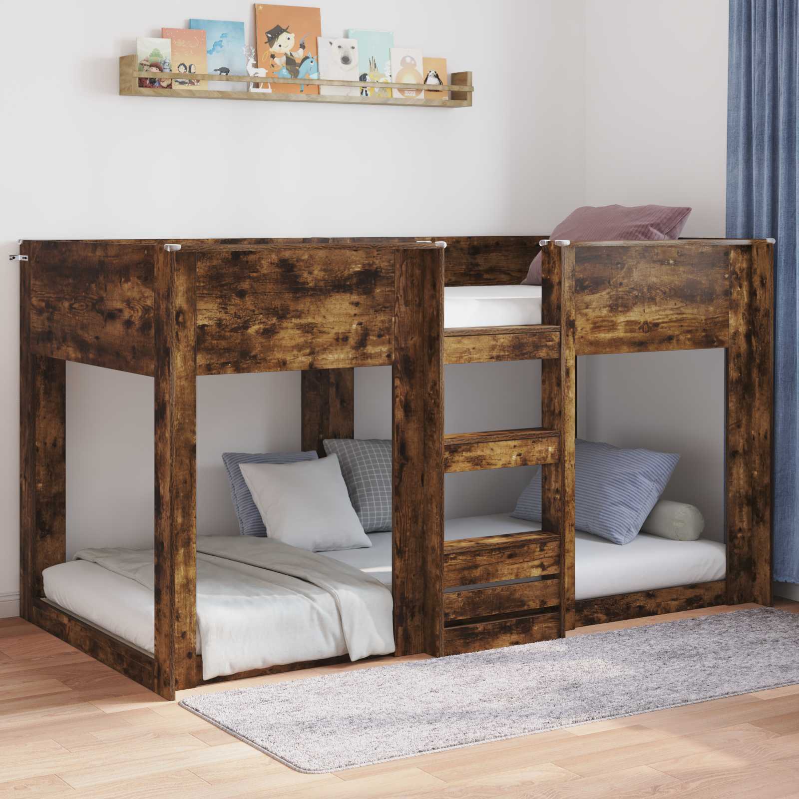 Vloer bedframe Gerookt eiken 90 x 200 cm Bewerkt hout is nu te koop bij PeponiXL, paradijselijk wonen!