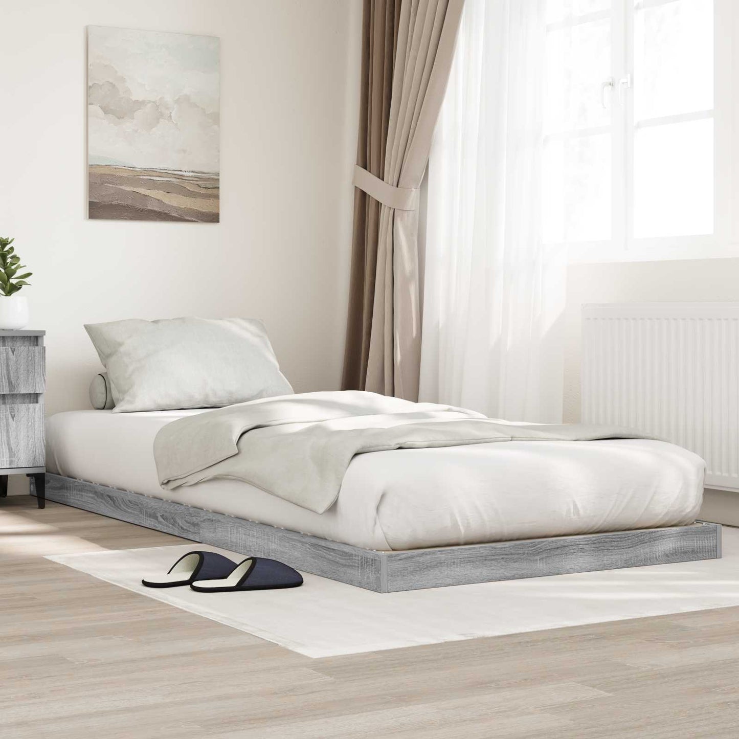 Vloer bedframe Grijs Sonoma 90 x 200 cm Bewerkt hout is nu te koop bij PeponiXL, paradijselijk wonen!