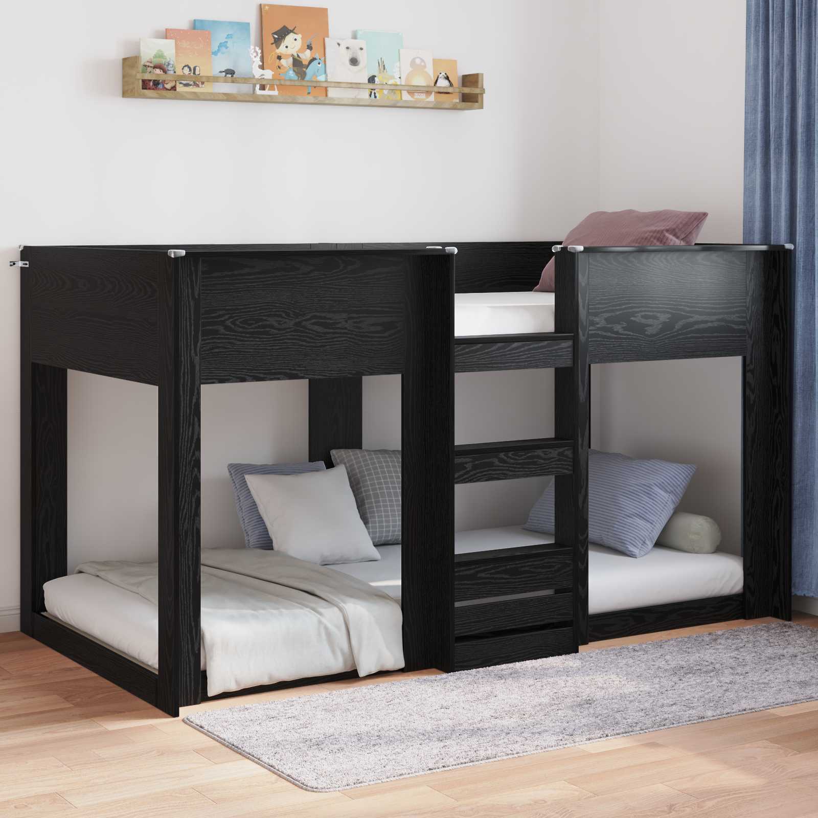 Vloer bedframe Zwart Eiken 100 x 200 cm Bewerkt hout is nu te koop bij PeponiXL, paradijselijk wonen!