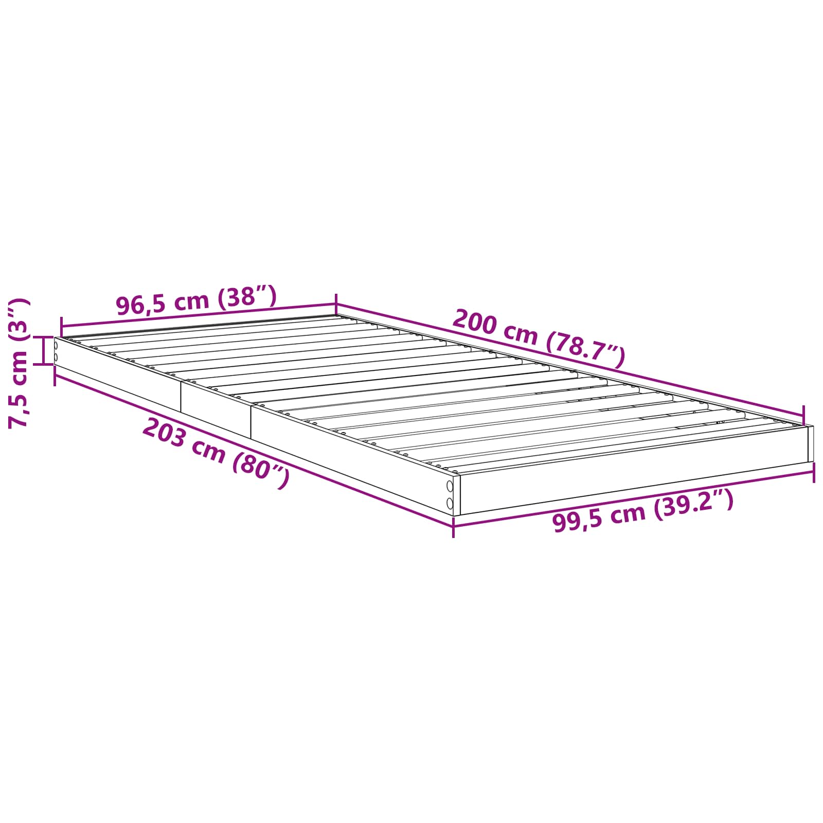 Vloer bedframe Zwart Eiken 100 x 200 cm Bewerkt hout is nu te koop bij PeponiXL, paradijselijk wonen!