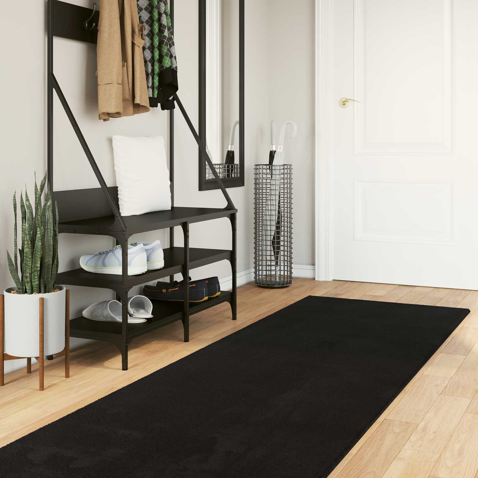 Medium pile zachte en wasbare tapijt HUARTE Zwart 400 x 80 cm is nu te koop bij PeponiXL, paradijselijk wonen!