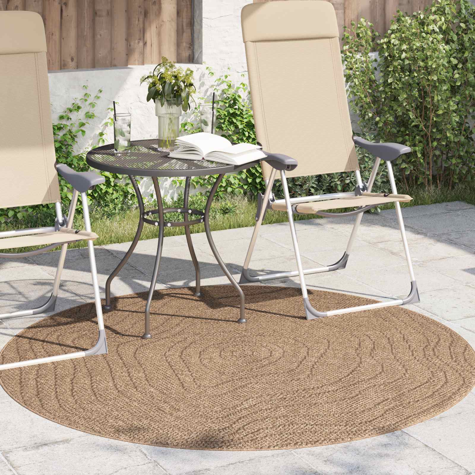 Vloerkleden Rond Moiré AGIRA Naturel Ø 120 CM Polyester is nu te koop bij PeponiXL, paradijselijk wonen!