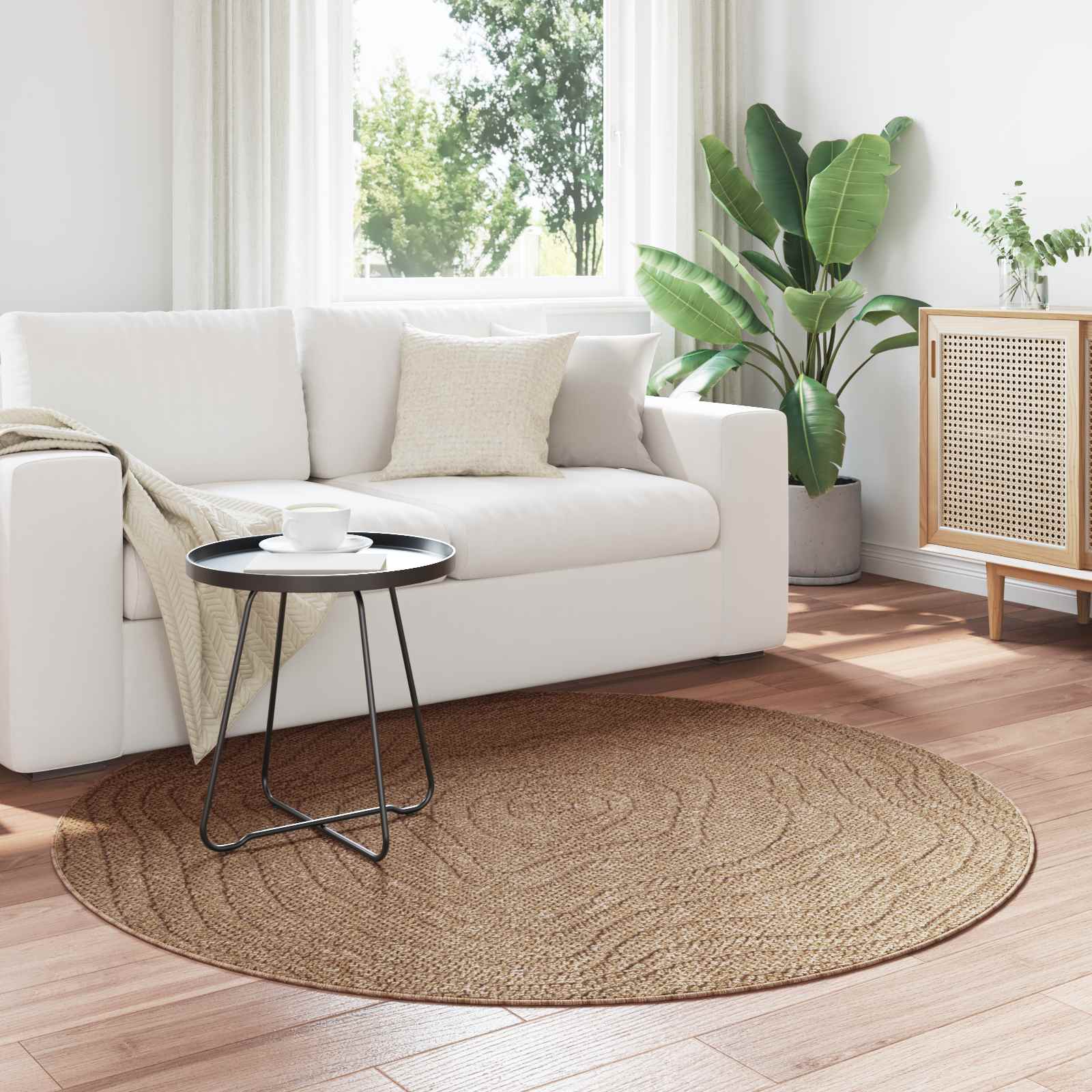 Vloerkleden Rond Moiré AGIRA Naturel Ø 160 CM Polyester is nu te koop bij PeponiXL, paradijselijk wonen!