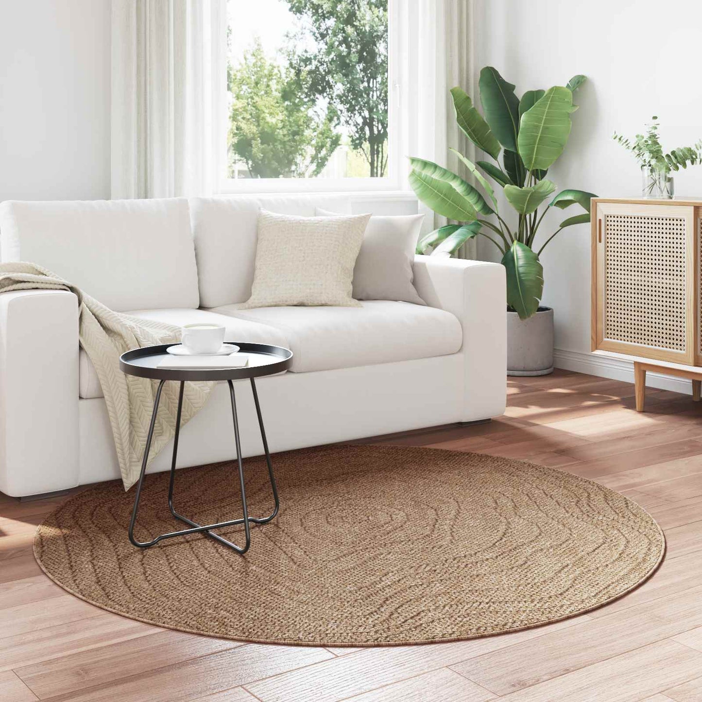 Vloerkleden Rond Moiré AGIRA Naturel Ø 200 CM Polyester is nu te koop bij PeponiXL, paradijselijk wonen!