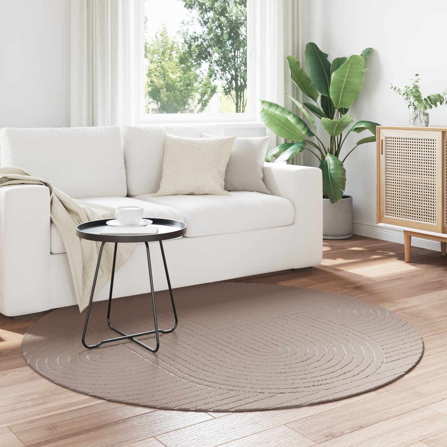 Vloerkleden Rond PALMERAS Beige Ø 120 CM Polyester is nu te koop bij PeponiXL, paradijselijk wonen!