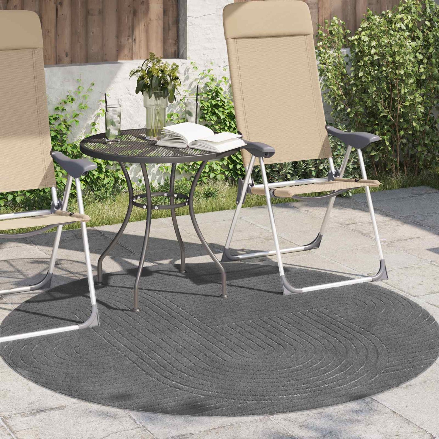 Vloerkleden Rond PALMERAS Antraciet Ø 200 CM Polyester is nu te koop bij PeponiXL, paradijselijk wonen!