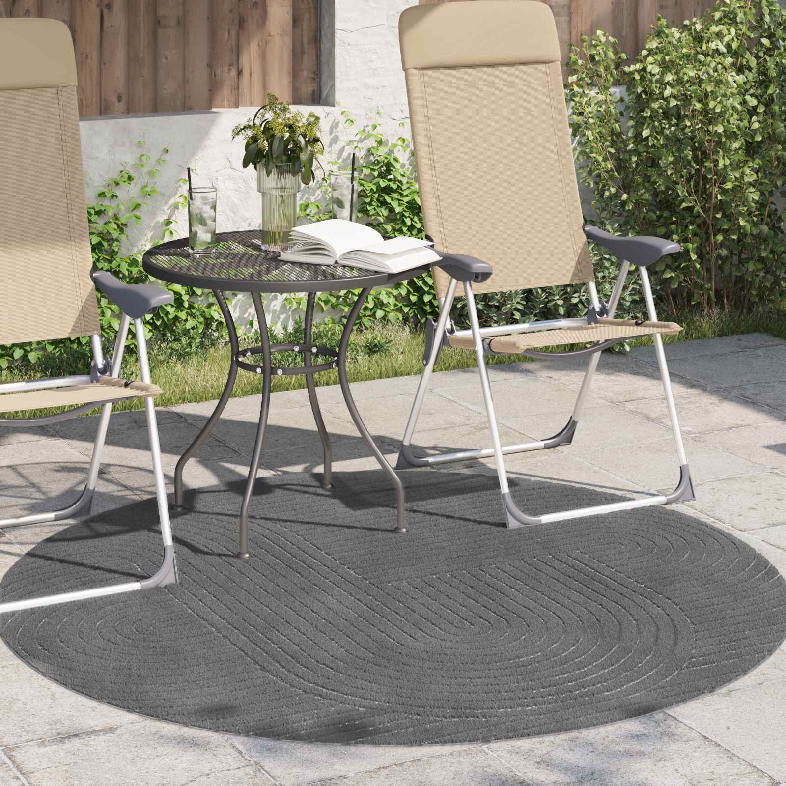 Vloerkleden Rond PALMERAS Antraciet Ø 200 CM Polyester is nu te koop bij PeponiXL, paradijselijk wonen!