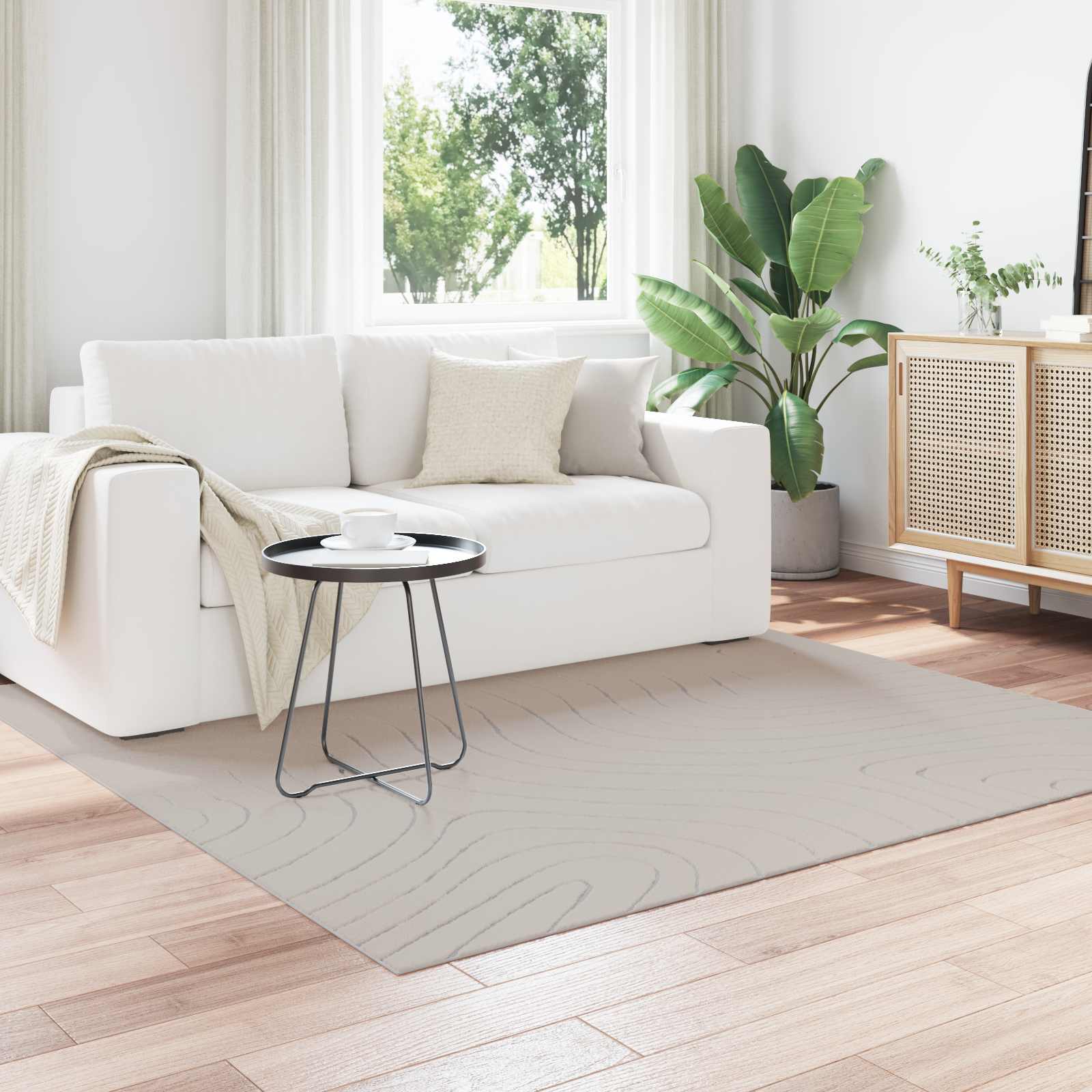 Vloerkleden Vierkant PALMERAS Crème 200 x 200 cm Polyester is nu te koop bij PeponiXL, paradijselijk wonen!
