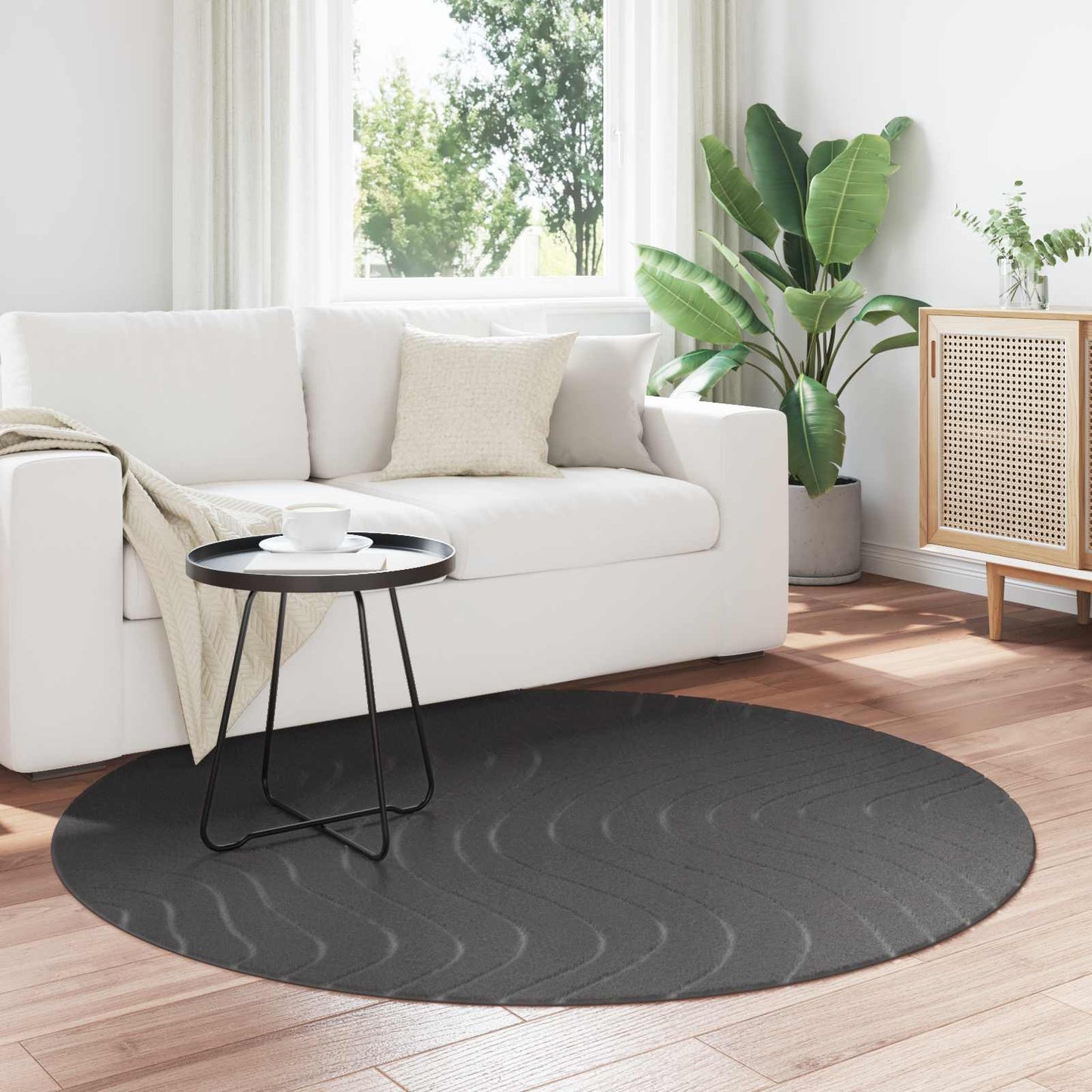 Vloerkleden Rond PALMERAS Antraciet Ø 120 CM Polyester is nu te koop bij PeponiXL, paradijselijk wonen!