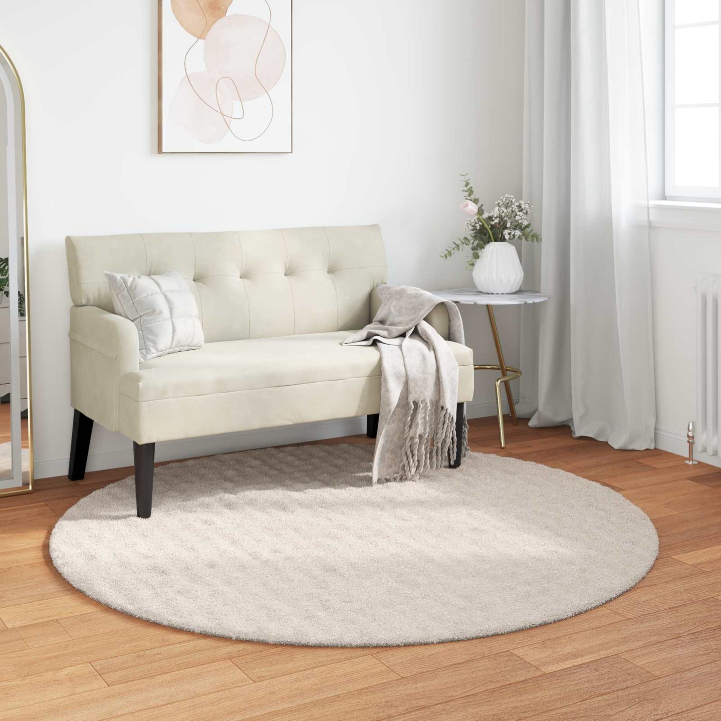 Vloerkleden Rond SIROLO Beige Ø 120 CM Polyester is nu te koop bij PeponiXL, paradijselijk wonen!