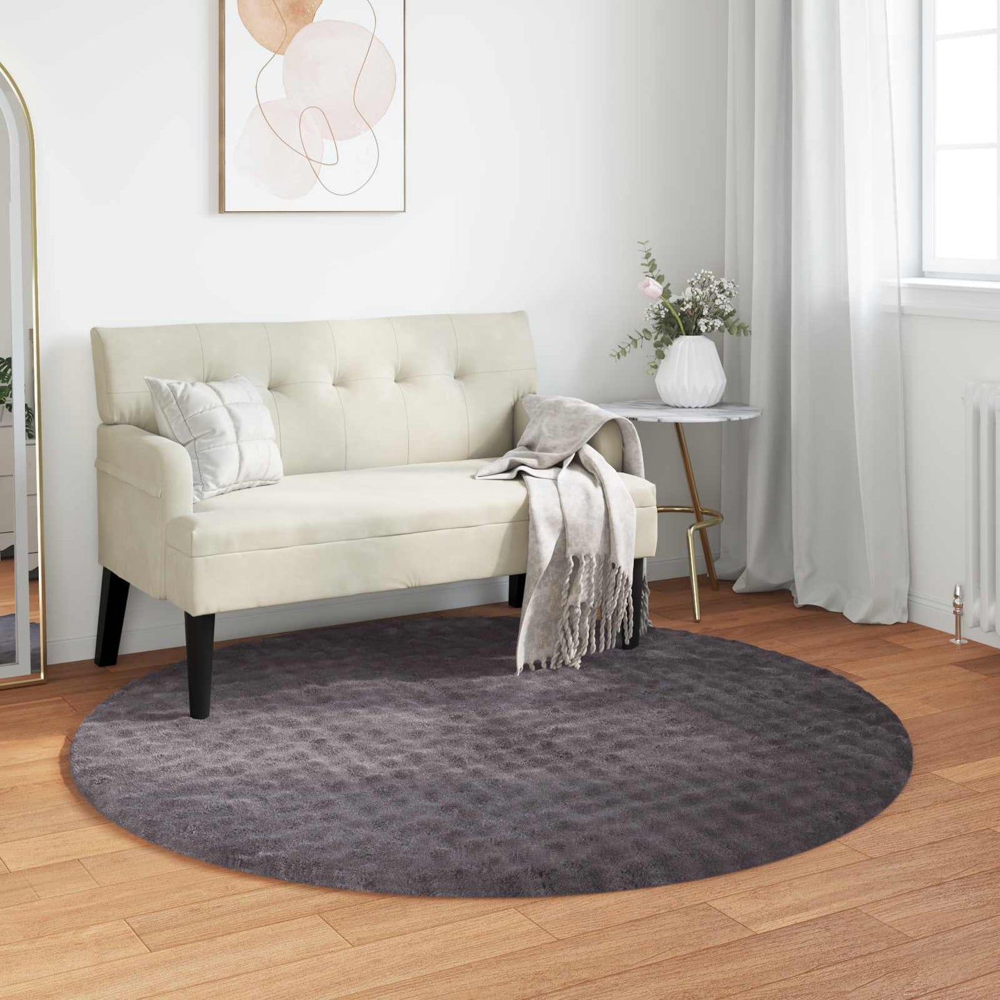 Vloerkleden Rond SIROLO Antraciet Ø 160 CM Polyester is nu te koop bij PeponiXL, paradijselijk wonen!