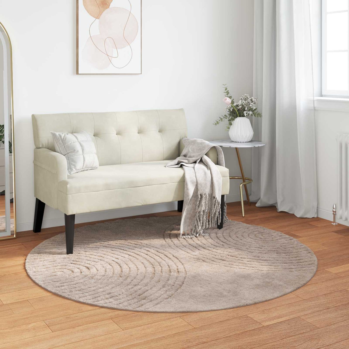 Vloerkleden Rond HUARTE Beige Ø 120 CM Polyester is nu te koop bij PeponiXL, paradijselijk wonen!