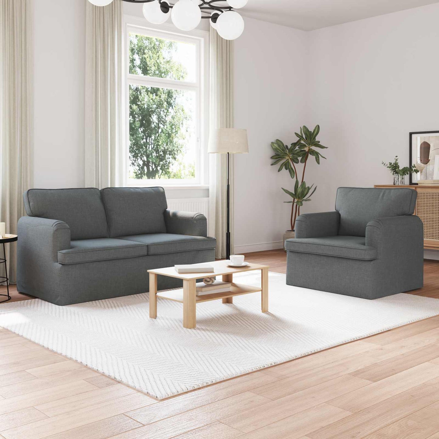 Bankstel 2 pcs Donkergrijs 144 x 80 x 85 cm Stof is nu te koop bij PeponiXL, paradijselijk wonen!