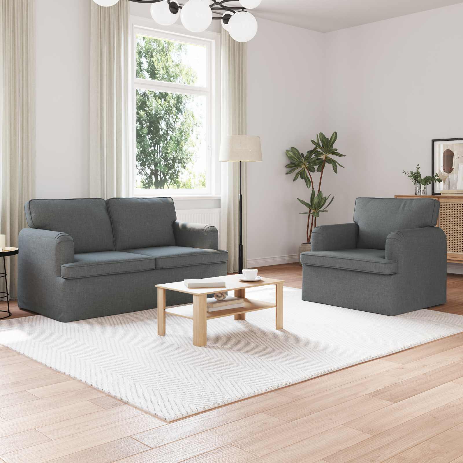 Bankstel 2 pcs Donkergrijs 144 x 80 x 85 cm Stof is nu te koop bij PeponiXL, paradijselijk wonen!