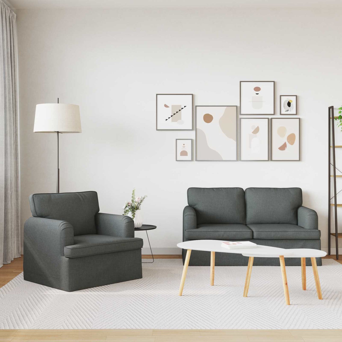 Bankstel 2 pcs Donkergrijs 144 x 80 x 85 cm Stof is nu te koop bij PeponiXL, paradijselijk wonen!