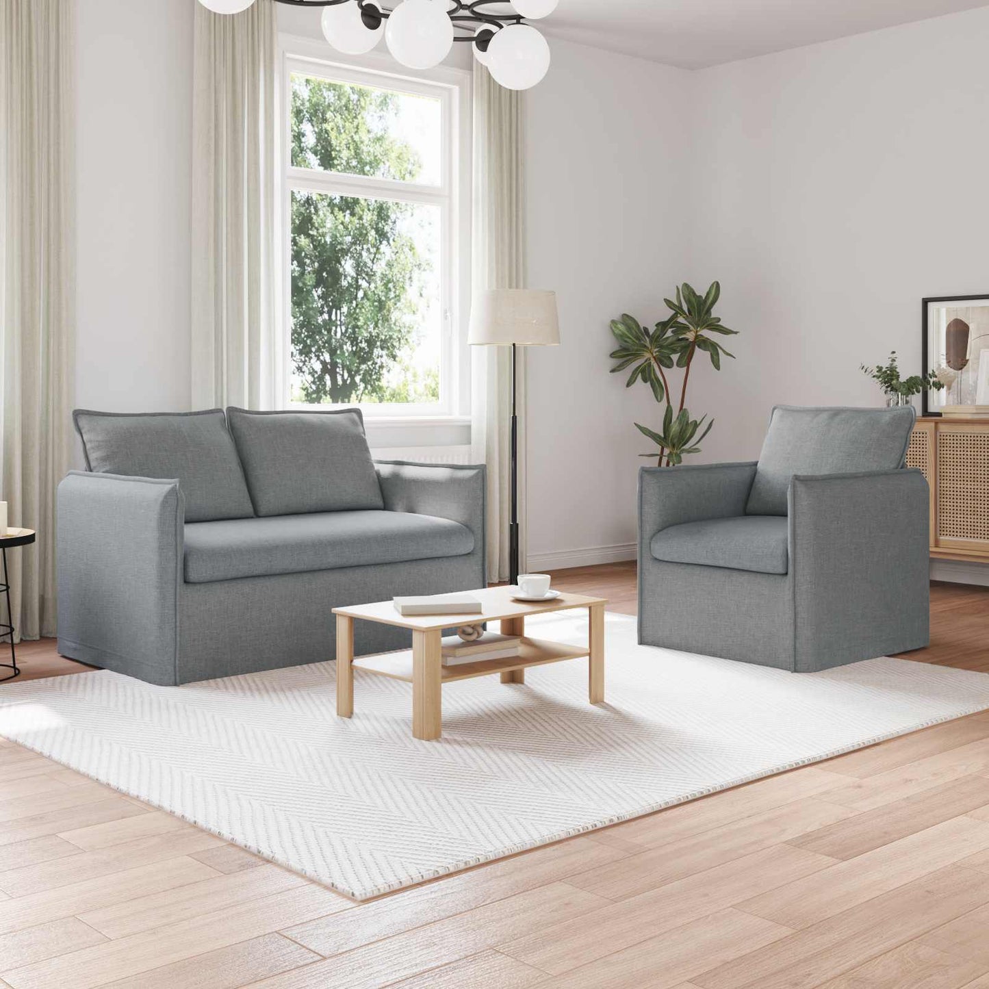 Bankstel 2 pcs Lichtgrijs 136 x 82 x 85 cm Stof is nu te koop bij PeponiXL, paradijselijk wonen!