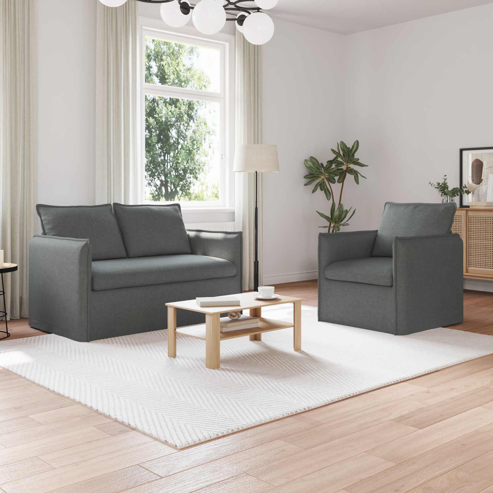 Bankstel 2 pcs Donkergrijs 136 x 82 x 85 cm Stof is nu te koop bij PeponiXL, paradijselijk wonen!