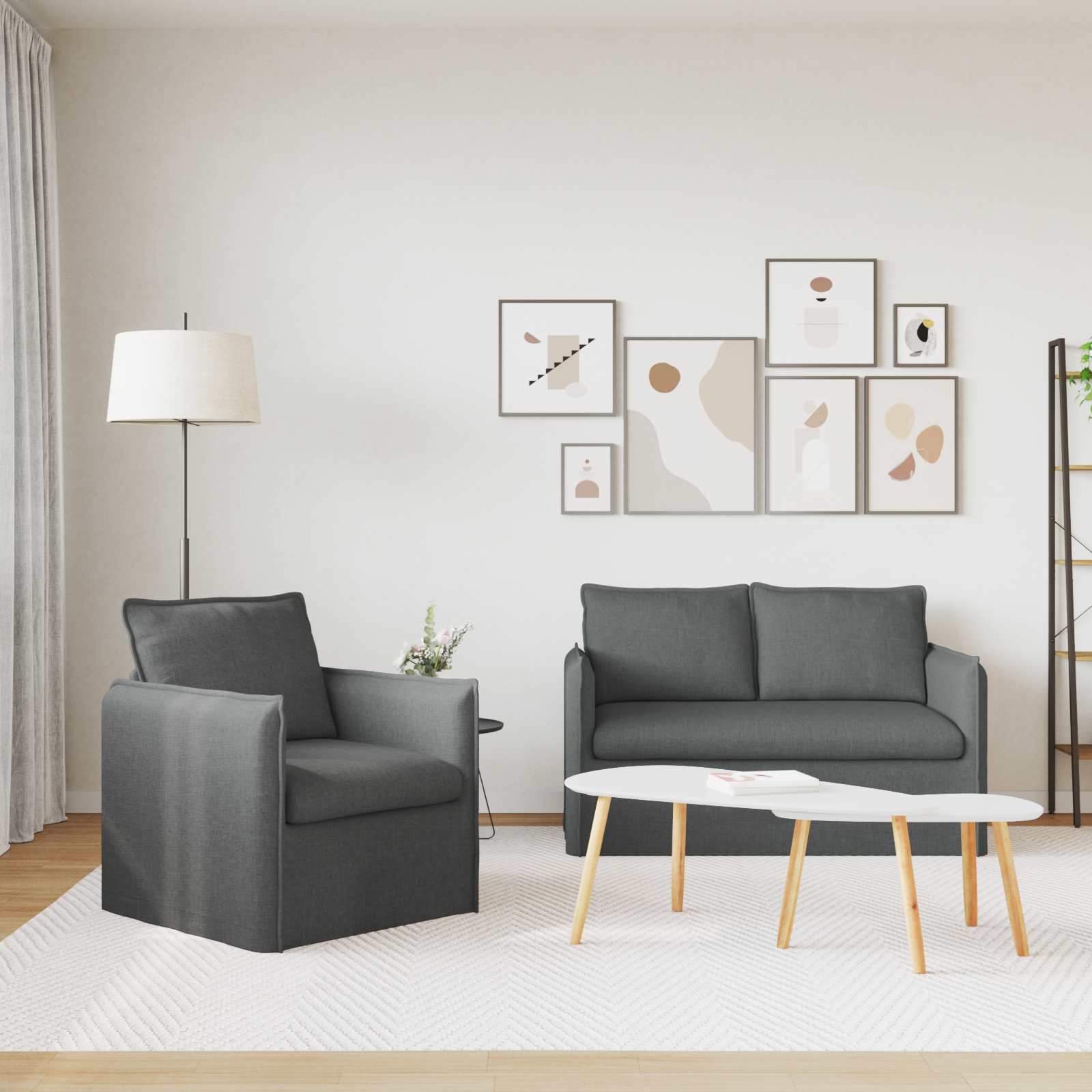 Bankstel 2 pcs Donkergrijs 136 x 82 x 85 cm Stof is nu te koop bij PeponiXL, paradijselijk wonen!