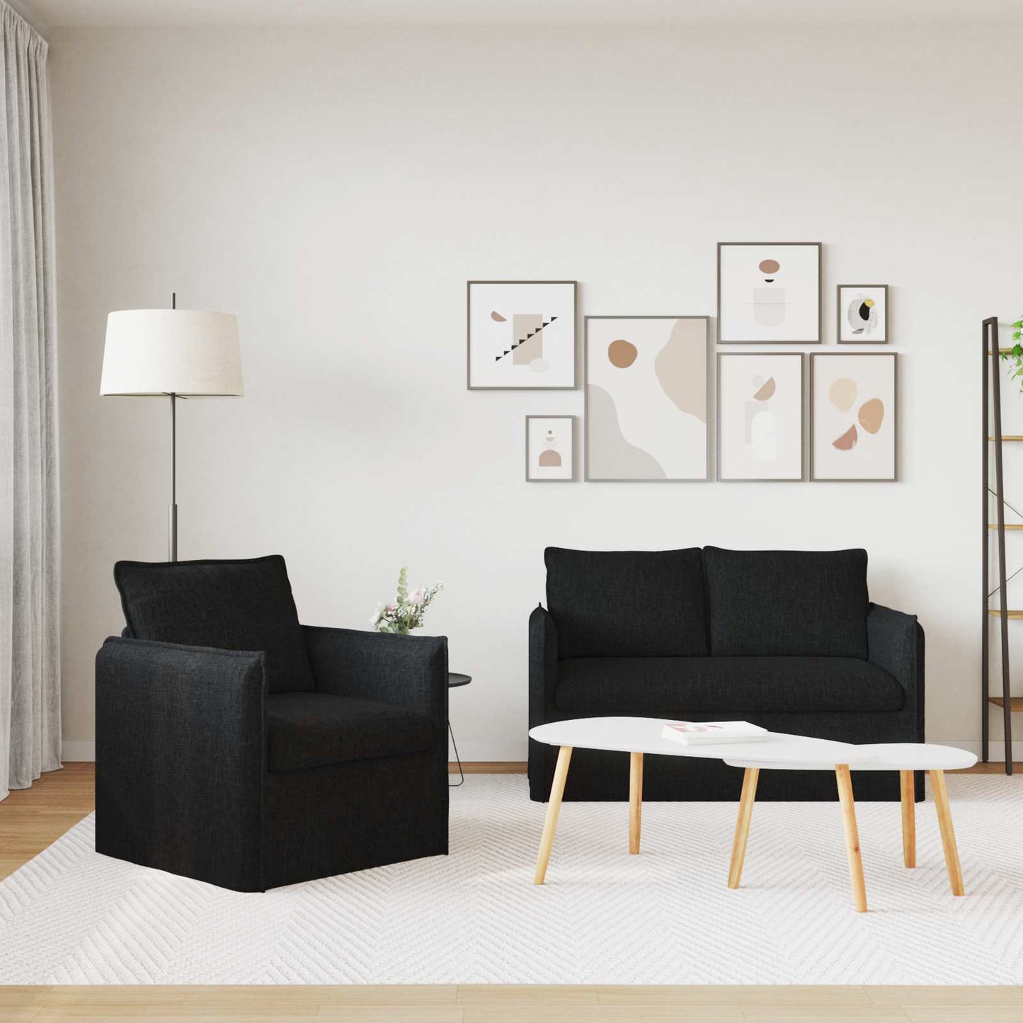 Bankstel 2 pcs Zwart 136 x 82 x 85 cm Stof is nu te koop bij PeponiXL, paradijselijk wonen!