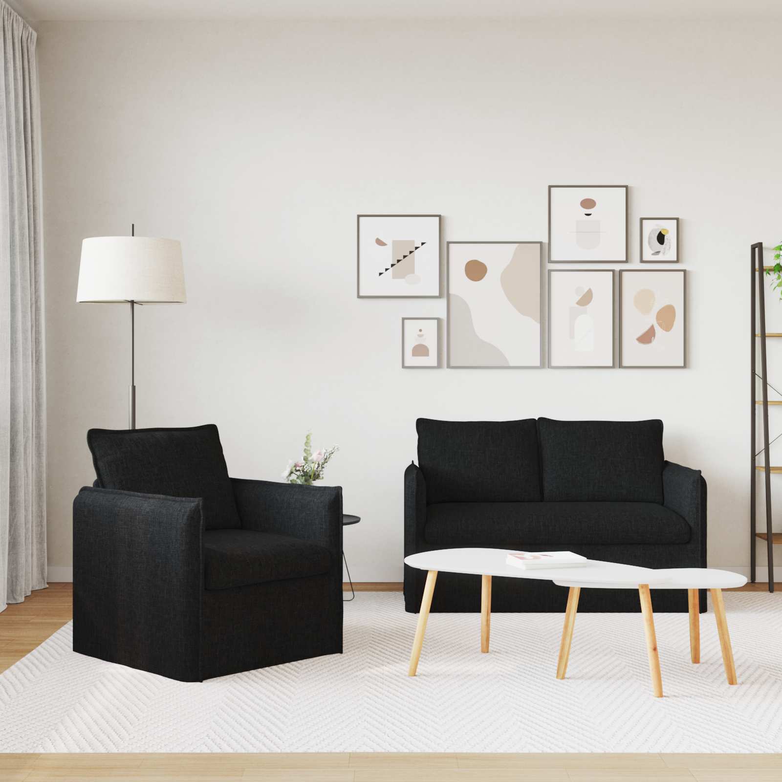 Bankstel 2 pcs Zwart 136 x 82 x 85 cm Stof is nu te koop bij PeponiXL, paradijselijk wonen!